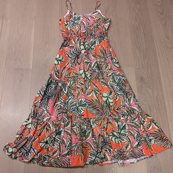 Tropical Print Dress in Orange and Pink - Picture 5 of 6